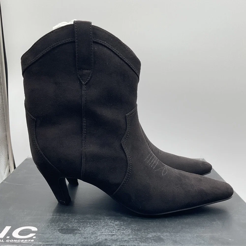 INC International Concepts Womens Black‎ Faux Suede Western Kitten Heel Boots 7M